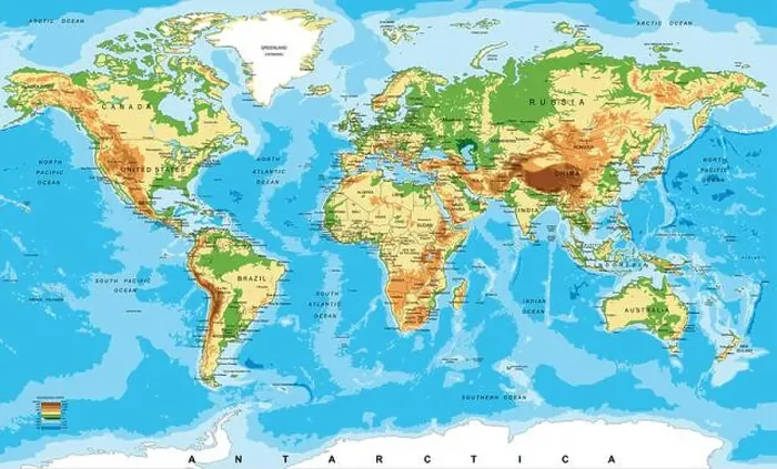 Framed Print : Physical map of the world Framed Print : Physical map of the world