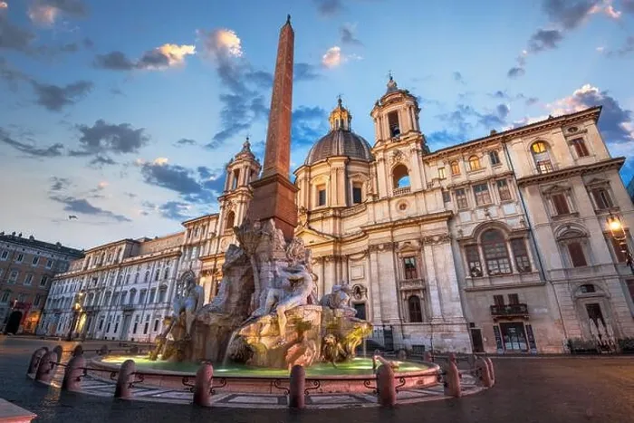 Framed Print : Piazza Navona at the Obelisk and Sant'Agnese in Rome, Italy at twilight Framed Print : Piazza Navona at the Obelisk and Sant'Agnese in Rome, Italy at twilight
