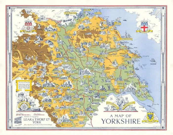 Framed Print : A Pictorial Map of Yorkshire by Estra Clark for British Railways 44x56cm 1949 Framed Print : A Pictorial Map of Yorkshire by Estra Clark for British Railways 44x56cm 1949