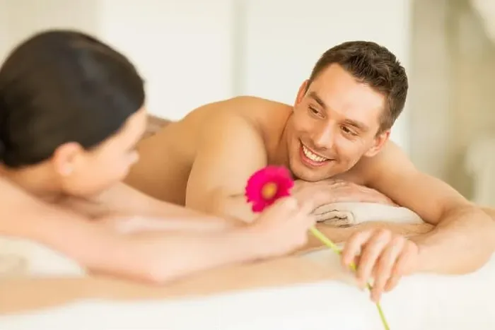 Framed Print : picture of couple in spa salon lying on the massage desks Framed Print : picture of couple in spa salon lying on the massage desks