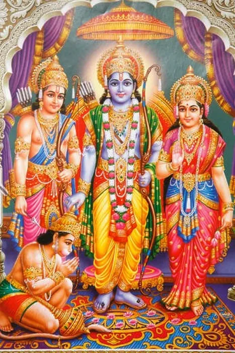 Framed Print : Picture of Hindu gods Laksman, Rama, Sita, & Hanuman