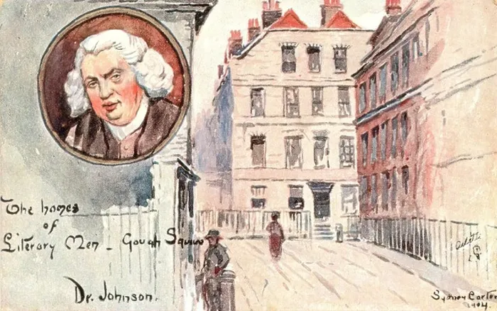 Framed Print : Picture postcard by artist Sydney Carter of the home of Samuel Johnson in the series Homes of Literary Men Framed Print : Picture postcard by artist Sydney Carter of the home of Samuel Johnson in the series Homes of Literary Men