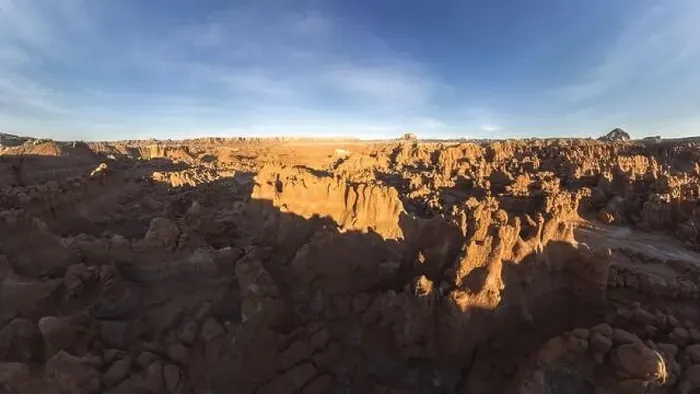 Framed Print : Picturesque drone view of unusual mushroom shaped rock pinnacles under cloudless blue sky in Goblin Valley State Park Framed Print : Picturesque drone view of unusual mushroom shaped rock pinnacles under cloudless blue sky in Goblin Valley State Park