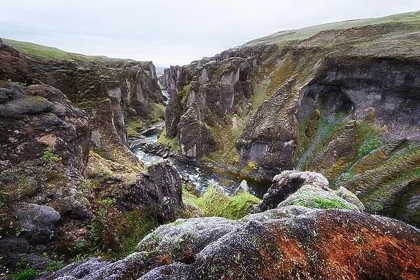 Picturesque landscape from famous Fjadrargljufur canyon in South east of Iceland, Europe