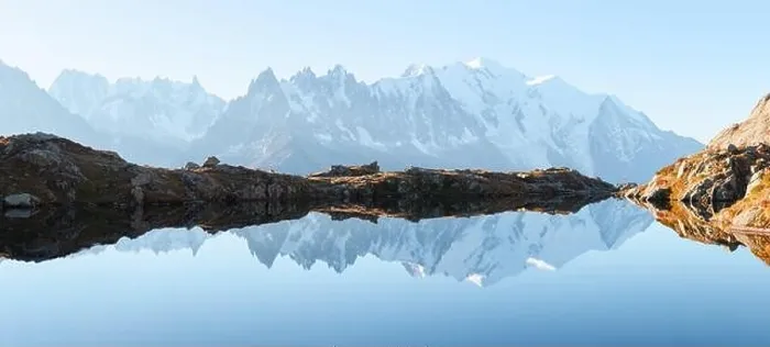 Framed Print : Picturesque panorama of Chesery lake (Lac De Cheserys) and snowy Monte Bianco mountains range on background, Chamonix, France Alps Framed Print : Picturesque panorama of Chesery lake (Lac De Cheserys) and snowy Monte Bianco mountains range on background, Chamonix, France Alps