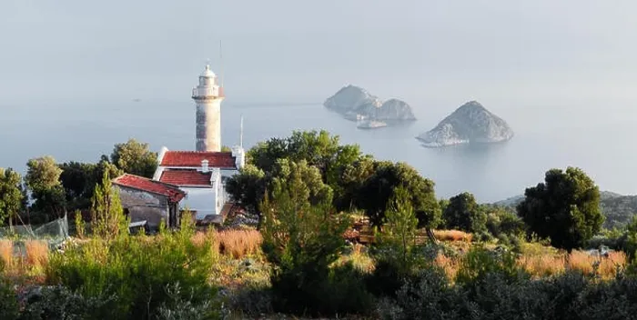 Framed Print : Picturesque scene with lighthouse on Gelidonya cape and small islands in Mediterranean sea. Landscape photography Framed Print : Picturesque scene with lighthouse on Gelidonya cape and small islands in Mediterranean sea. Landscape photography