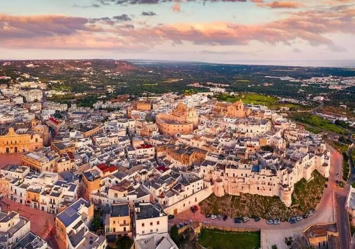 Framed Print : Picturesque spring view from flying drone of Ostuni town Framed Print : Picturesque spring view from flying drone of Ostuni town