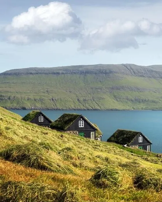 Framed Print : Picturesque view of tradicional faroese grass-covered houses in the village Bour during autumn. Vagar island, Faroe Islands, Denmark Framed Print : Picturesque view of tradicional faroese grass-covered houses in the village Bour during autumn. Vagar island, Faroe Islands, Denmark