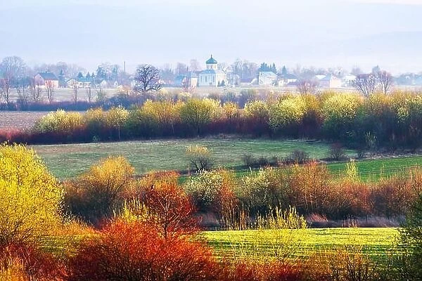 Picturesque view of ukrainian village on spring time