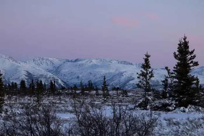Framed Print : Pink sky over snowy mountain on a winter day near Delta Junction, Alaska Framed Print : Pink sky over snowy mountain on a winter day near Delta Junction, Alaska