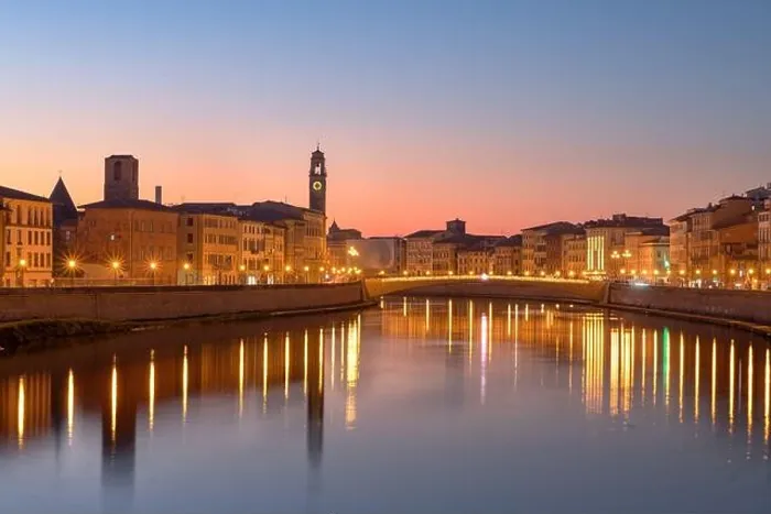 Framed Print : Pisa, Italy skyline on the Arno River at dusk Framed Print : Pisa, Italy skyline on the Arno River at dusk