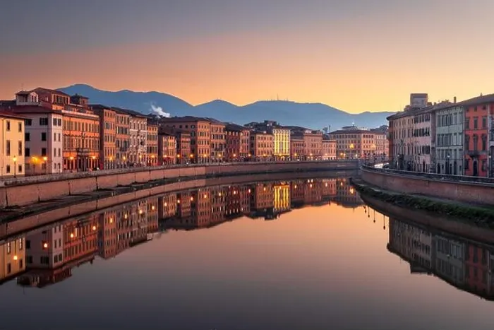 Framed Print : Pisa, Italy skyline on the Arno River at dusk Framed Print : Pisa, Italy skyline on the Arno River at dusk