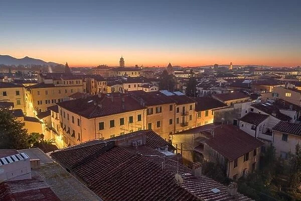 Pisa, Tuscany, Italy town skyline rooftop view at dawn