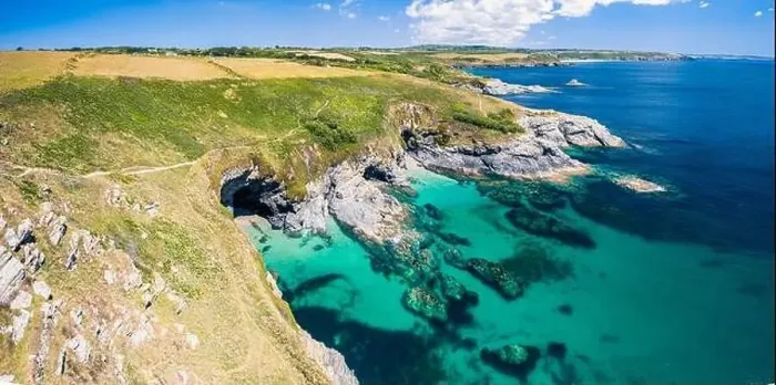 Framed Print : Top Down over Piskies Cove and HMS Warspite Cliffs from a drone, Penzance, Cornwall, England Framed Print : Top Down over Piskies Cove and HMS Warspite Cliffs from a drone, Penzance, Cornwall, England
