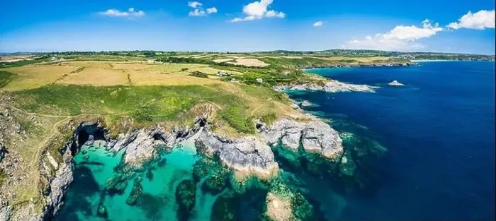 Framed Print : Top Down over Piskies Cove and HMS Warspite Cliffs from a drone, Penzance, Cornwall, England Framed Print : Top Down over Piskies Cove and HMS Warspite Cliffs from a drone, Penzance, Cornwall, England
