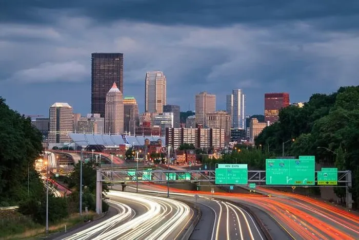 Framed Print : Pittsburgh, Pennsylvania, USA downtown city skyline over looking highways at dusk Framed Print : Pittsburgh, Pennsylvania, USA downtown city skyline over looking highways at dusk