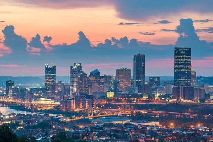 Framed Print : Pittsburgh, Pennsylvania, USA skyline from the South Side at dusk Framed Print : Pittsburgh, Pennsylvania, USA skyline from the South Side at dusk