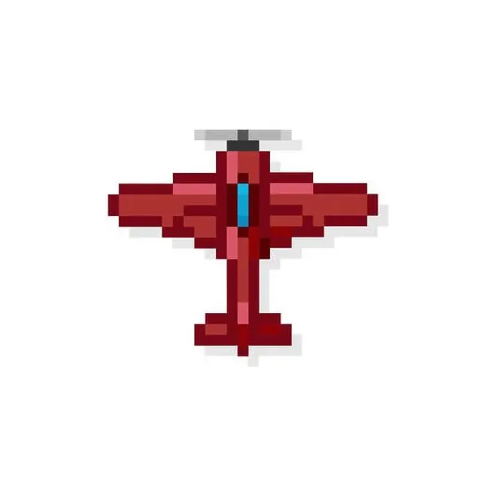 Framed Print : Pixel art 8 bit arcade fighter air plane red isolated vector illustration