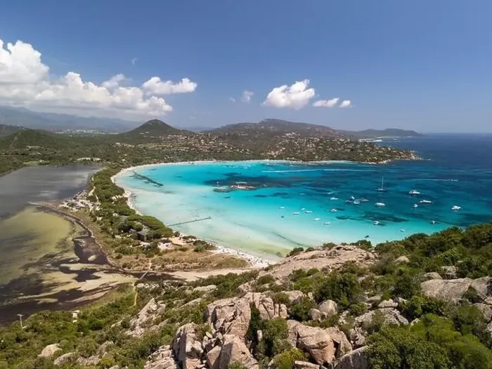 Framed Print : Plage de Santa Giulia beach and coastline Corsica France aerial perspective Framed Print : Plage de Santa Giulia beach and coastline Corsica France aerial perspective