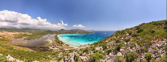 Framed Print : Plage de Santa Giulia beach and coastline Corsica France aerial perspective Framed Print : Plage de Santa Giulia beach and coastline Corsica France aerial perspective