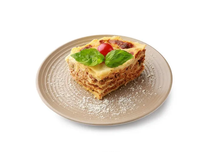 Framed Print : Plate with tasty baked lasagna on white background Framed Print : Plate with tasty baked lasagna on white background