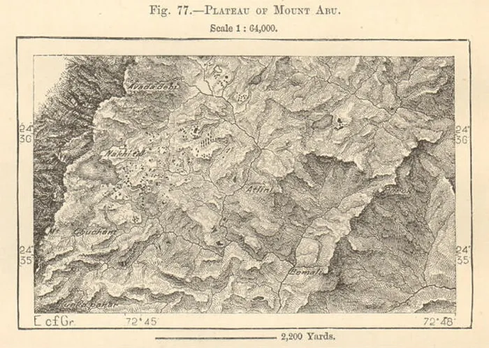 Framed Print : Plateau of Mount Abu. Rajasthan. India. Sketch map 1885 old antique chart Framed Print : Plateau of Mount Abu. Rajasthan. India. Sketch map 1885 old antique chart