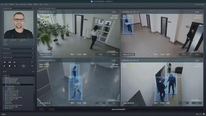 Framed Print : Playback office CCTV cameras on computer screen Framed Print : Playback office CCTV cameras on computer screen
