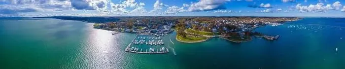 Framed Print : Plymouth Bay and Plymouth Village Historic District panoramic aerial view Framed Print : Plymouth Bay and Plymouth Village Historic District panoramic aerial view