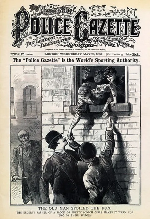 Framed Print : Police Gazette Spoiled Fun The English edition of the scandal sheet with a cover story of a father surprising his