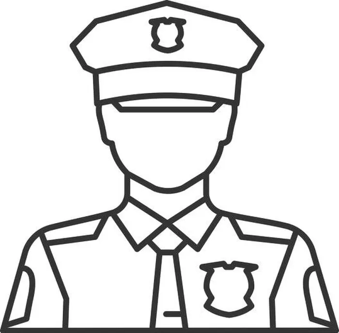 Framed Print : Policeman linear icon. Police officer. Thin line illustration. Contour symbol. Vector isolated outline drawing