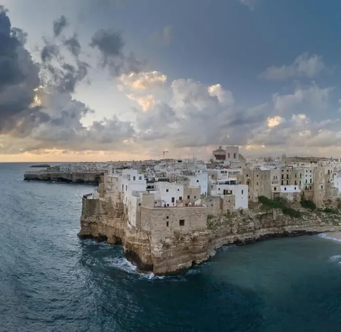Framed Print : Polignano a Mare, aerial view above the city, Italy Framed Print : Polignano a Mare, aerial view above the city, Italy