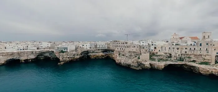 Framed Print : Polignano a Mare Apulia City Sea Coastline and white houses in Italy Drone 360 vr Framed Print : Polignano a Mare Apulia City Sea Coastline and white houses in Italy Drone 360 vr