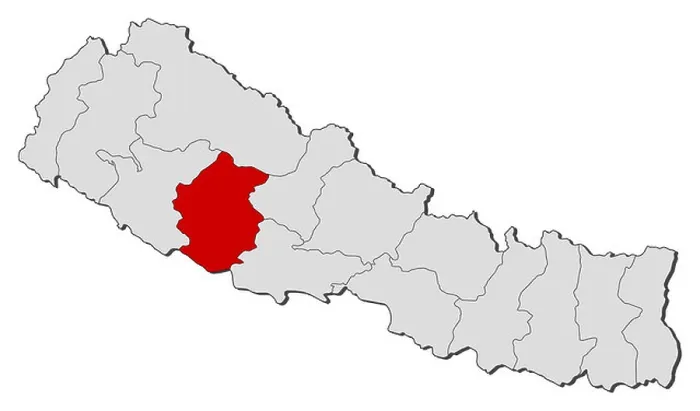 Framed Print : Political map of Nepal with the several zones where Rapti is highlighted Framed Print : Political map of Nepal with the several zones where Rapti is highlighted