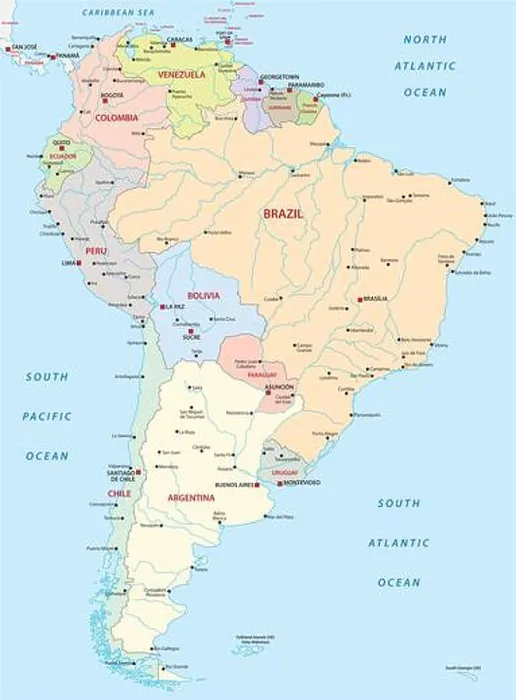 Framed Print : political map of south america Framed Print : political map of south america