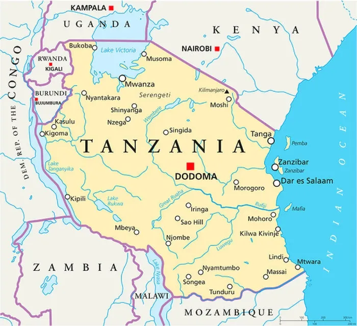 Framed Print : Political map of Tanzania with capital Dodoma Framed Print : Political map of Tanzania with capital Dodoma