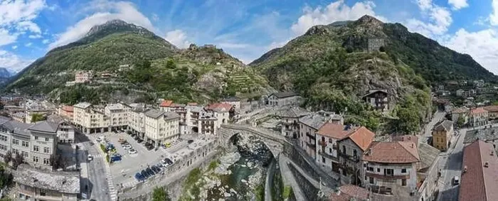 Framed Print : Pont Saint Martin, Italy - 17 September 2023: drone view at the village of Pont Saint Martin on Aosta valley in Italy Framed Print : Pont Saint Martin, Italy - 17 September 2023: drone view at the village of Pont Saint Martin on Aosta valley in Italy