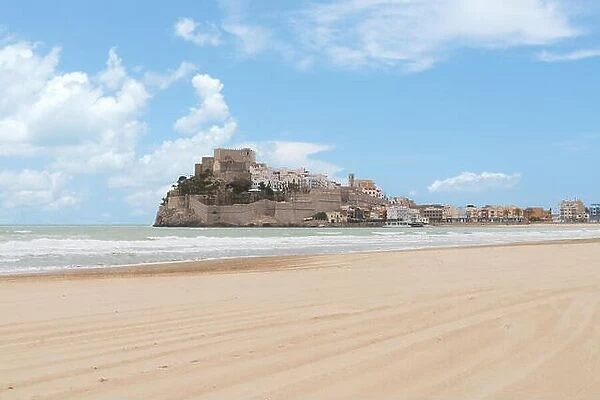 Pope Luna's Castle. Valencia, Spain. Peniscola. Castell. The medieval castle of the Knights Templar on the beach. Beautiful view of the sea and the ba