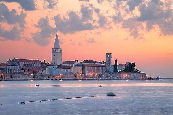 Porec, Croatia. Cityscape image of Porec, Croatia with the Euphrasian Basilica located on Istrian Peninsula at summer sunset