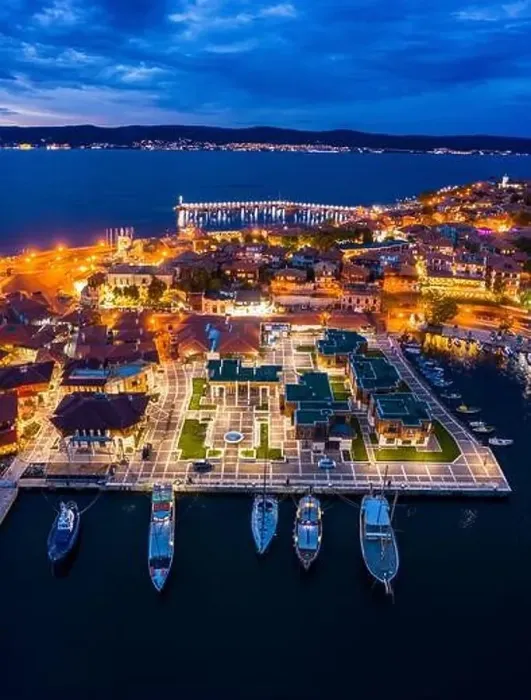 Framed Print : Port of Nessebar at night in summer Framed Print : Port of Nessebar at night in summer