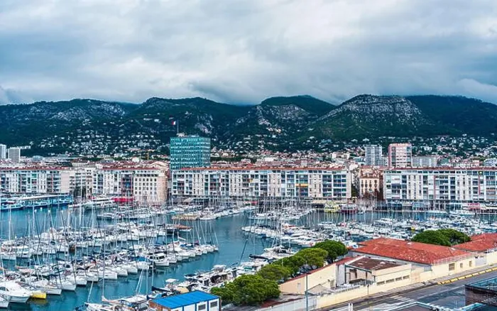 Framed Print : Port of Toulon in cloudy day, France, Europe Framed Print : Port of Toulon in cloudy day, France, Europe