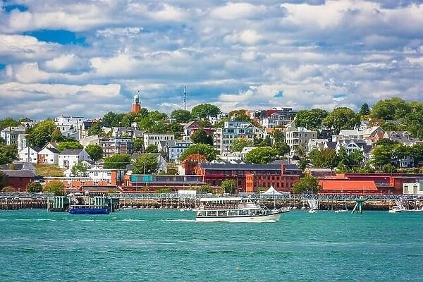 Portland, Maine, USA coastal townscape on Portland Harbor