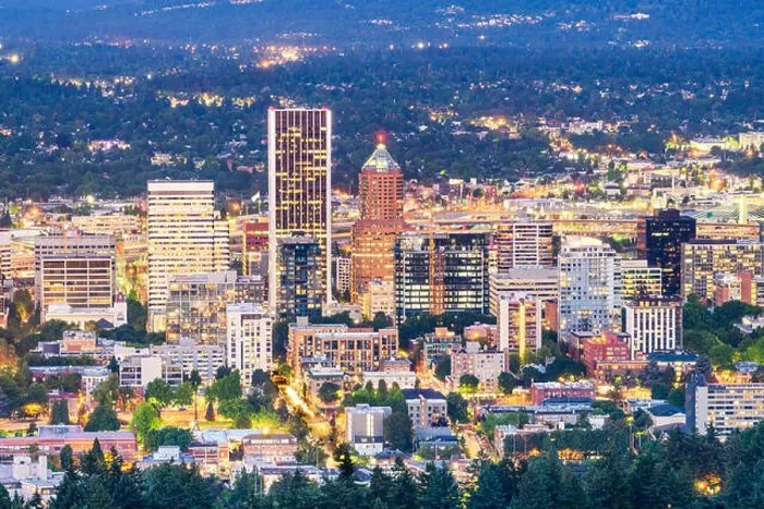 Framed Print : Portland, Oregon, USA downtown cityscape at twilight Framed Print : Portland, Oregon, USA downtown cityscape at twilight