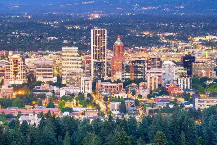 Framed Print : Portland, Oregon, USA downtown cityscape at twilight Framed Print : Portland, Oregon, USA downtown cityscape at twilight