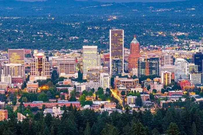 Framed Print : Portland, Oregon, USA downtown cityscape at twilight Framed Print : Portland, Oregon, USA downtown cityscape at twilight