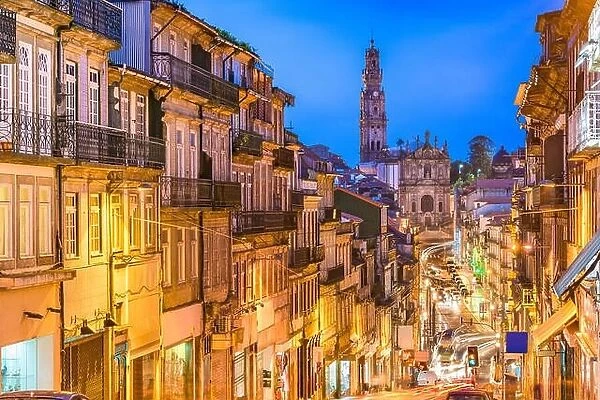 Porto, Portugal cityscape towards Clerigos Church