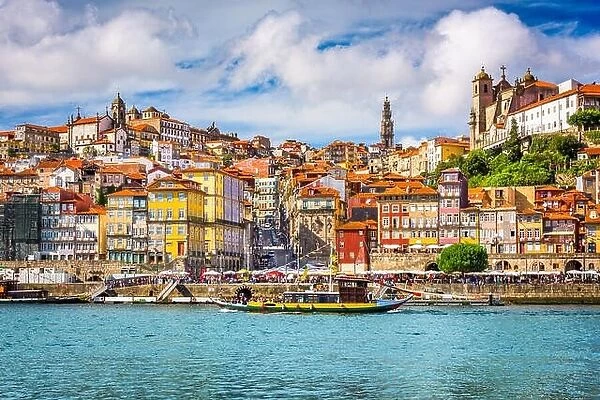 Porto, Portugal old town skyline from across the Douro River