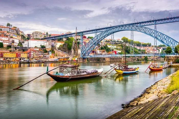 Framed Print : Porto, Portugal town view on the Douro River in the early evening Framed Print : Porto, Portugal town view on the Douro River in the early evening