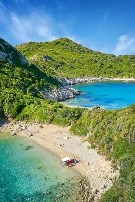 Framed Print : Porto Timoni Beach, double beach bay, Corfu, Greece Framed Print : Porto Timoni Beach, double beach bay, Corfu, Greece