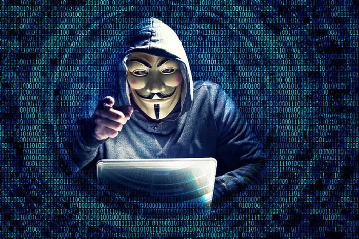 Framed Print : portrait of hacker with mask and binary code background Framed Print : portrait of hacker with mask and binary code background