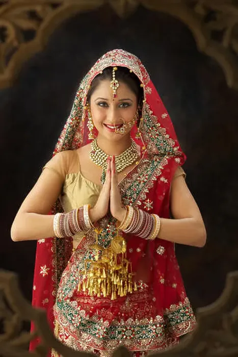 Framed Print : Portrait of an Punjabi bride welcoming with hands folded Framed Print : Portrait of an Punjabi bride welcoming with hands folded